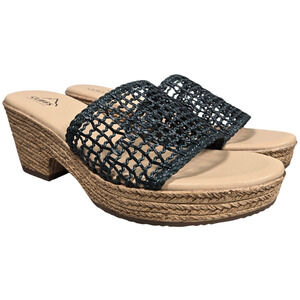 Cliffs by White Mountain Biankka Platform Woven Slide Sandals Black 10 NIB